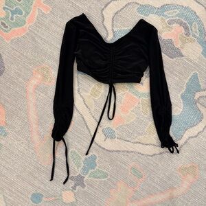 Tiger Friday Black Ruched Tie-Front Long Sleeve Crop Top